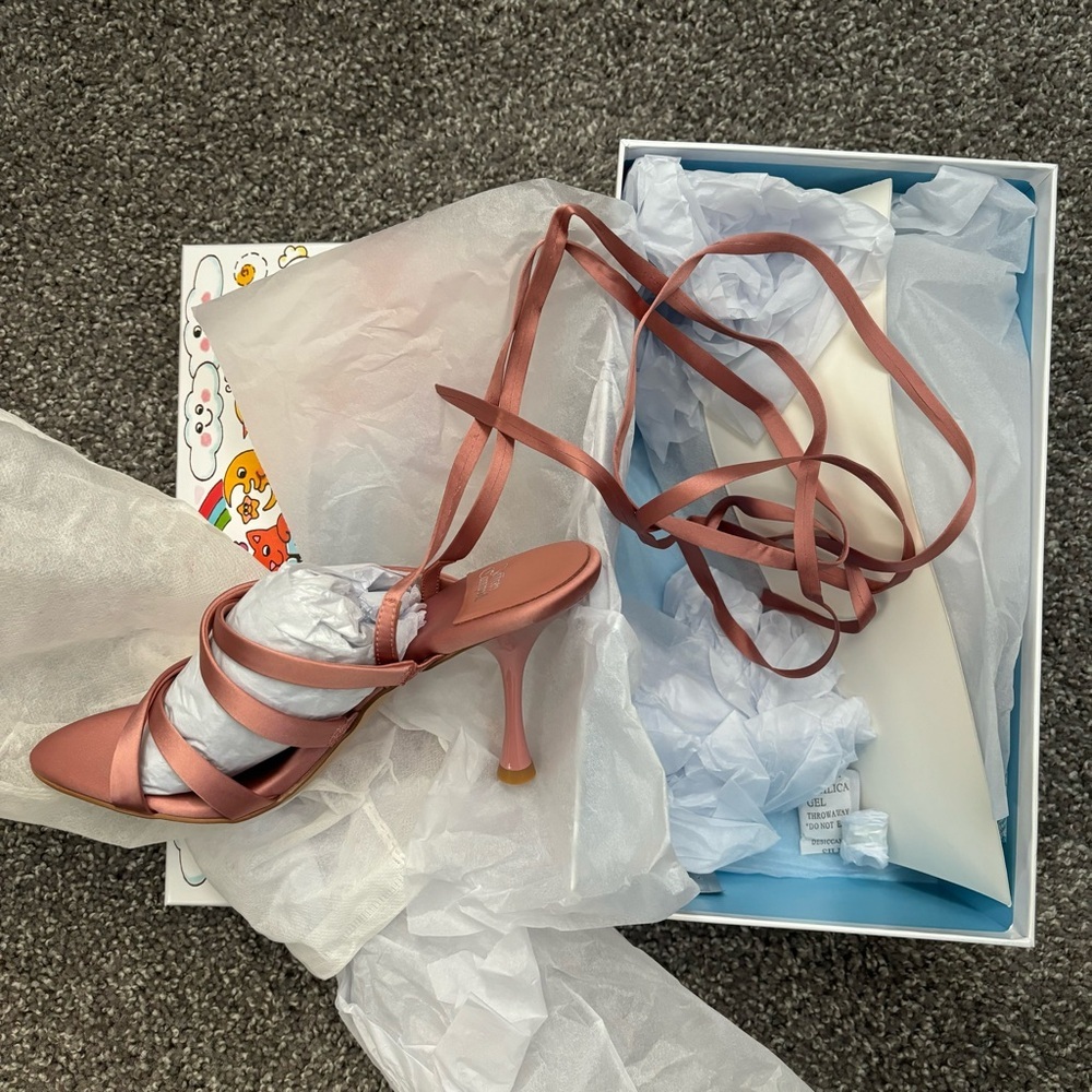 Jeffrey Campbell Pink Satin Wrap Heels